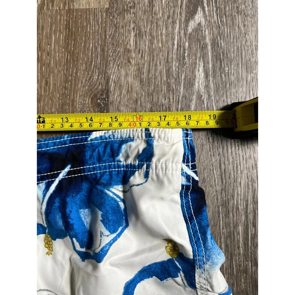 Hollister Mens Blue‎ White Hibiscus Floral Cargo Board Shorts Swim Trunks Size L